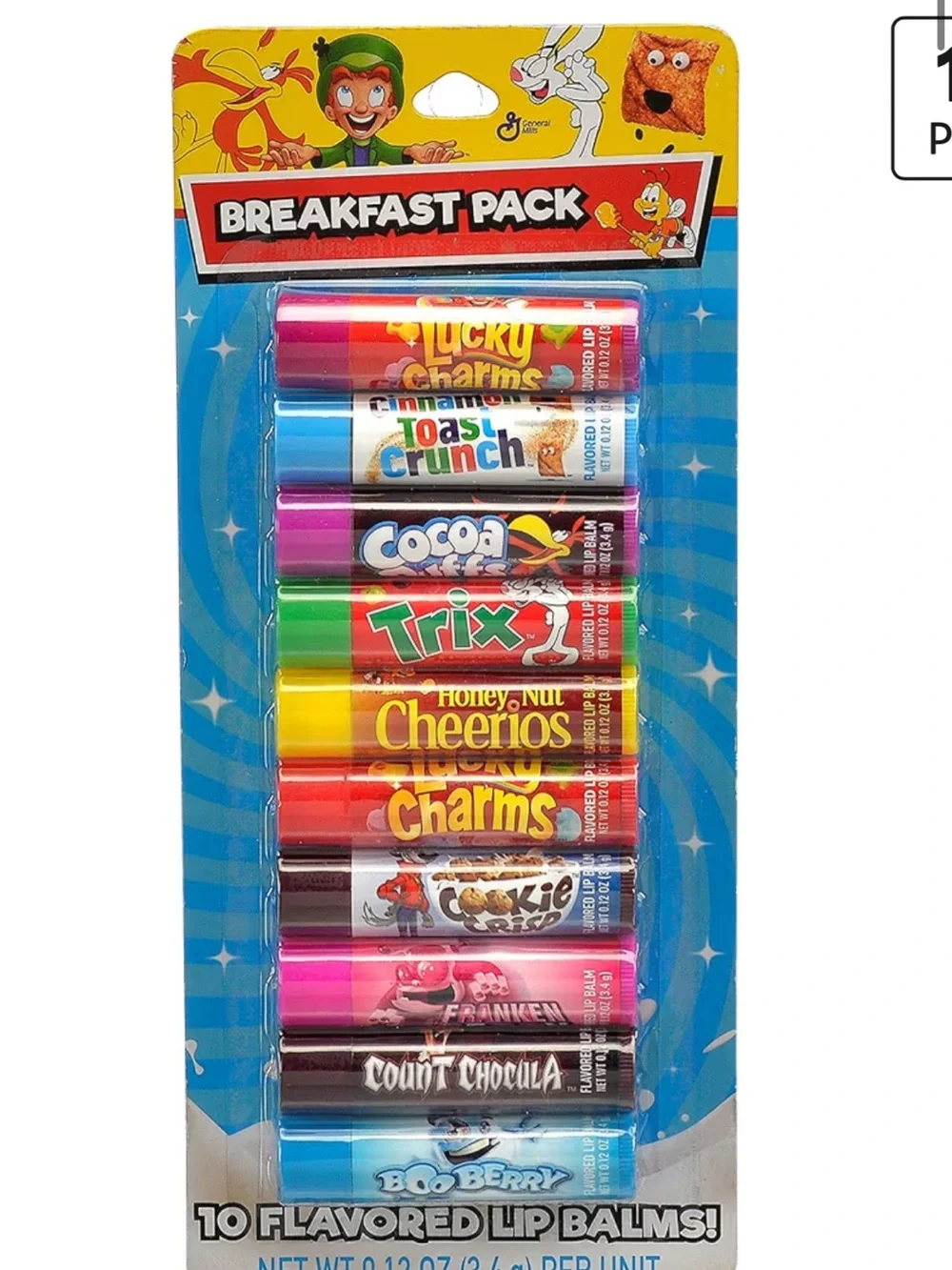 Breakfast Pack Flavored Lip Balm Set of 10 General Mills NWT